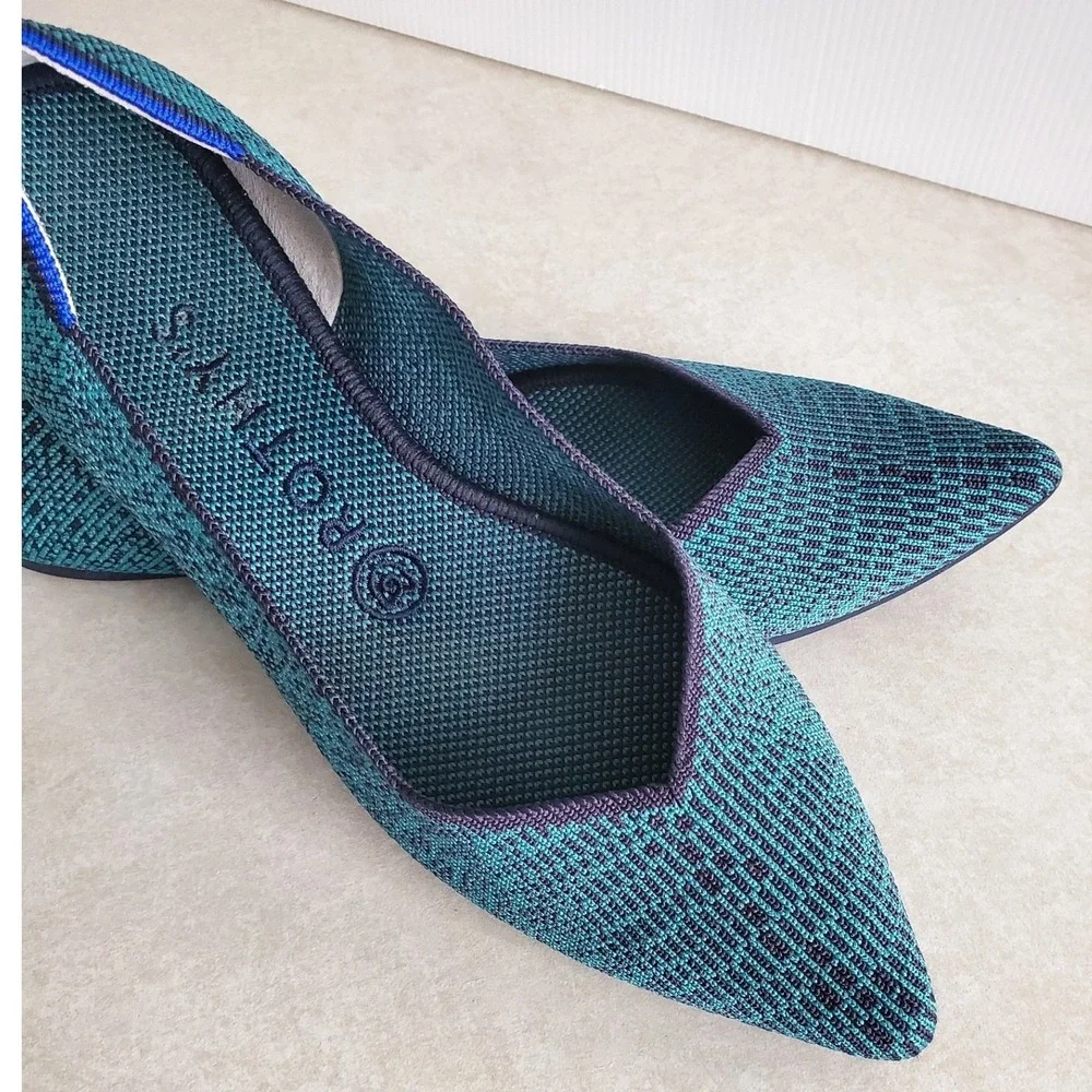 Rothy's The Point Flat Teal Heather Knit Sustainable Washable Shoes Size 8
